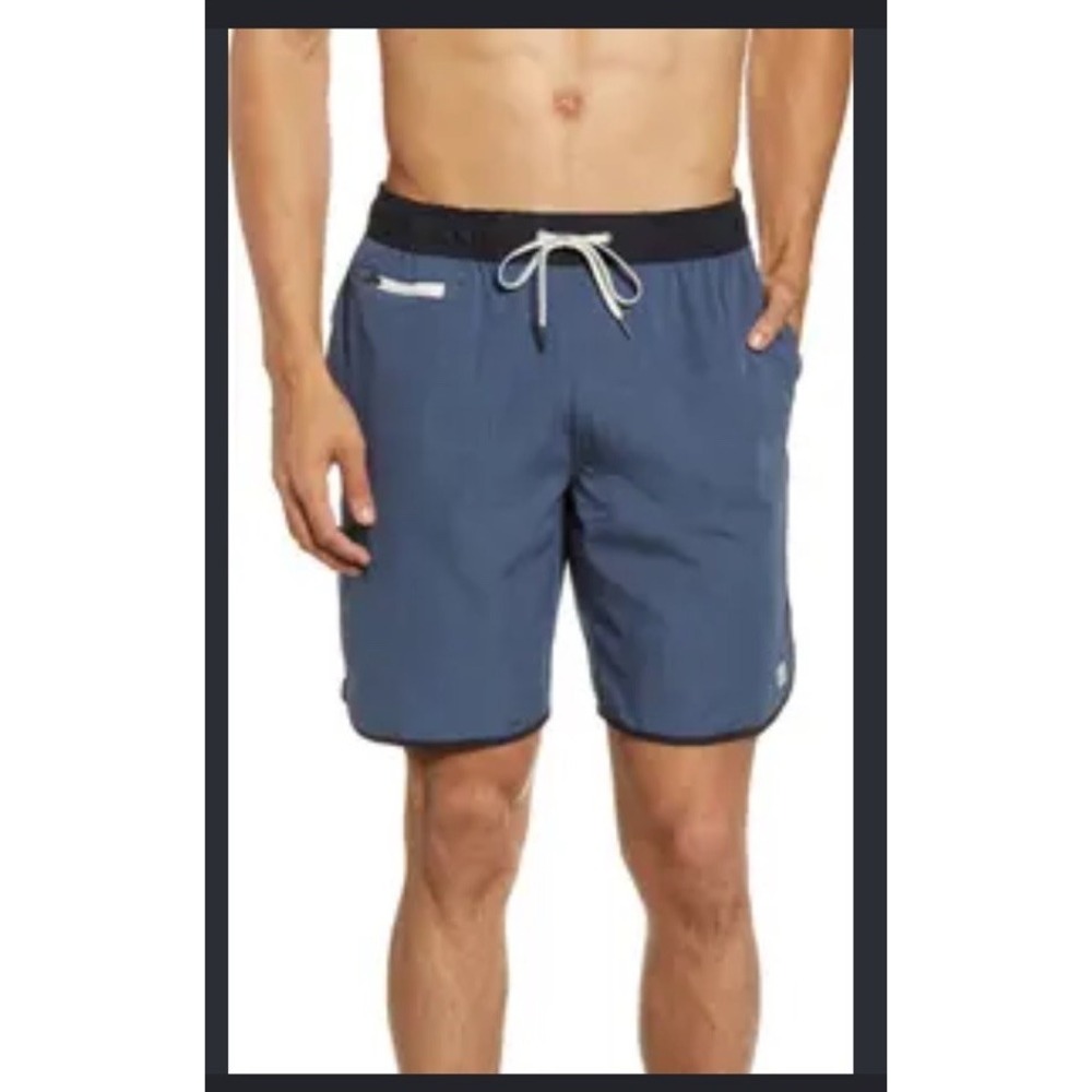 Vuori Banks Shorts Men Large Blue Athletic Drawstring Pocket Unlined 7 in Inseam